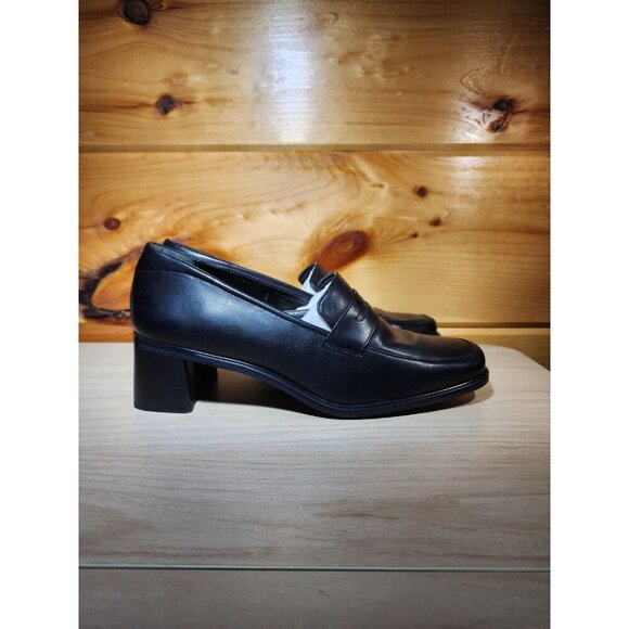 Rockport Women's Comfort by DMX Blue/Black Leather Loafers -Size 7.5W Block Heel - Picture 1 of 9